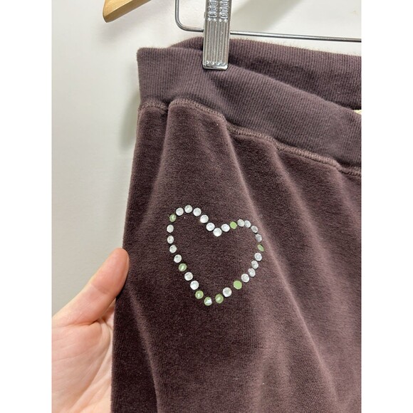 Y2K House Of Freedom Velour Track Suit SET Flare Bling Heart Brown Size M - Picture 4 of 12